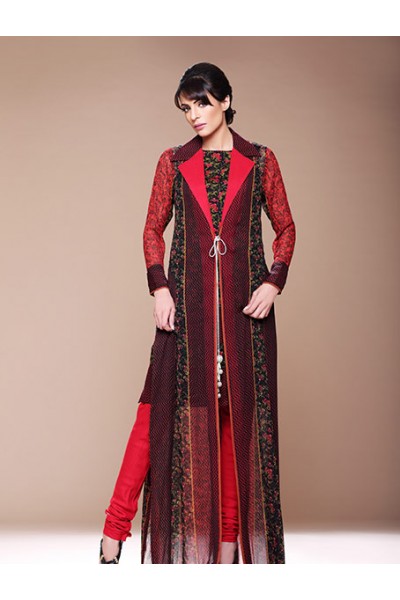 Brown/Red Chiffon Linen Suit